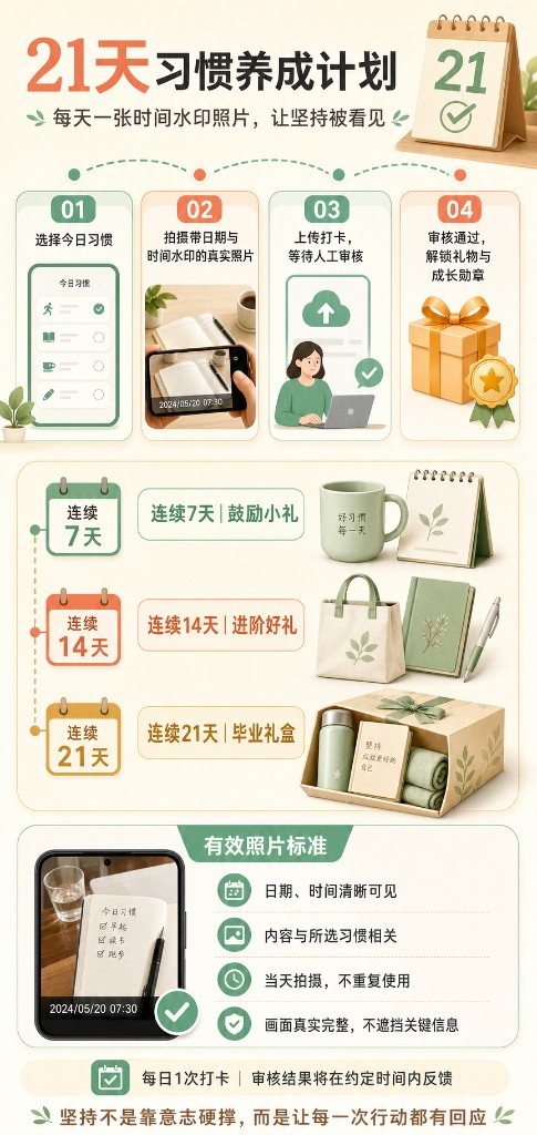 21天习惯养成计划：每天一张时间水印照片，让坚持被看见